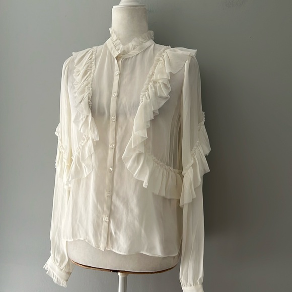 LoveShackFancy Jelena Silk Blouse in Antique White XS $395 - Picture 11 of 16
